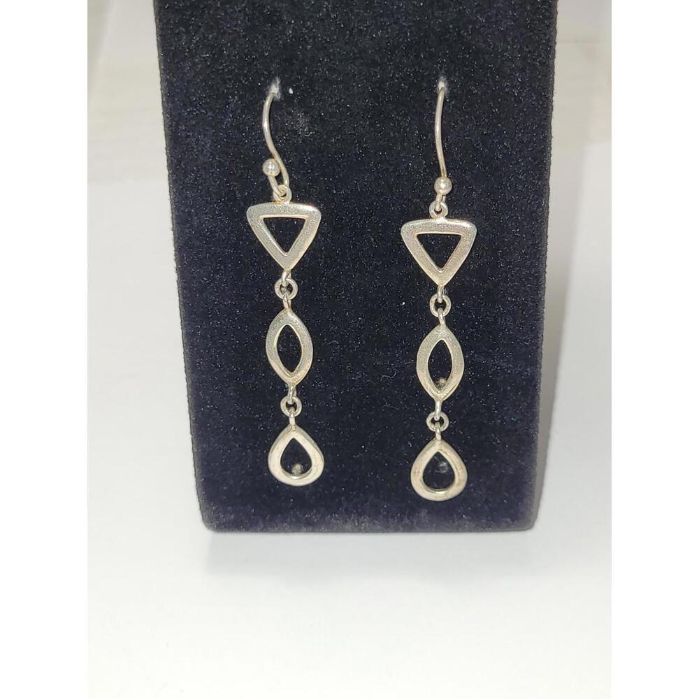 Long 925 Sterling Silver Dangle Drop Statement Earrings Geometric Triangle Oval